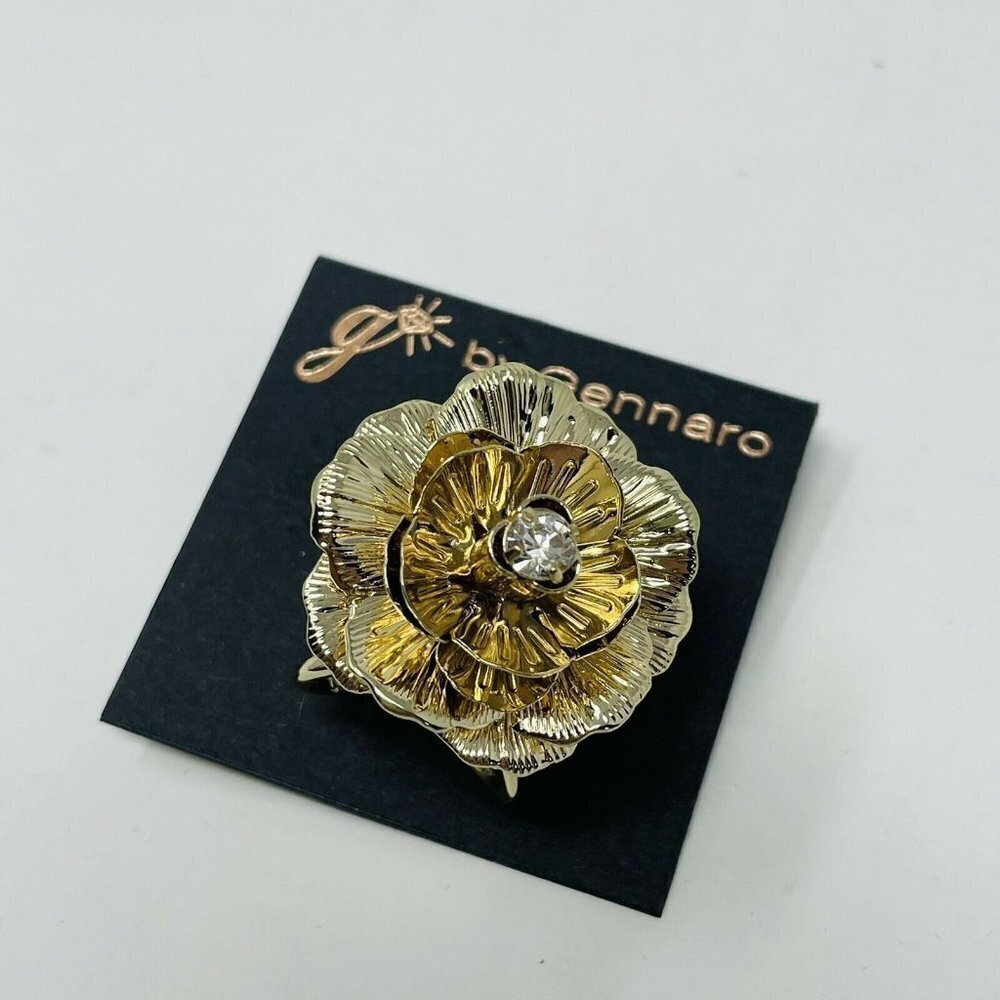 G by Gennaro Womens Size 6/7 Floral Rhinestone‎ Fashion Statement Ring Gold Tone